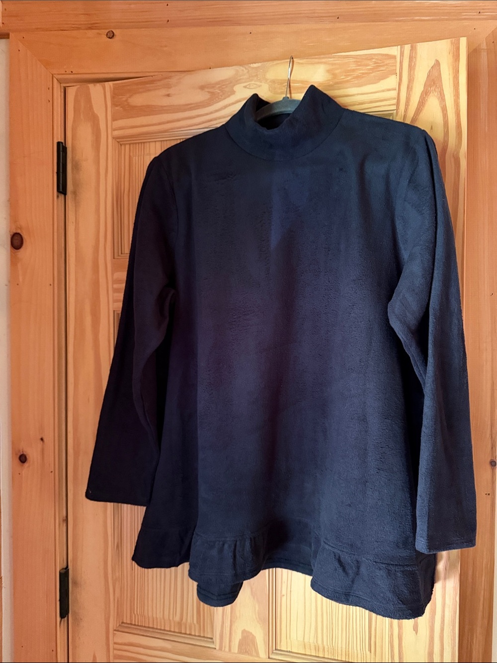Cuddl Duds Black lightweight fleece Mock Neck Long-Sleeve Top with Ruffle Hem